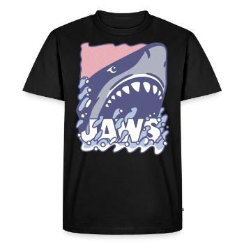 Jaws Logo In Pastel Colours - Men's Premium Organic T-Shirt - black - Front - Nico (187cm)