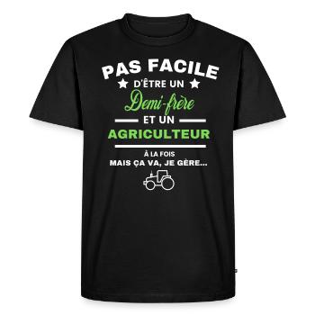 pas facile d'être agriculteur et Demi-frère - T-shirt Premium bio Homme - noir - Devant - Nico (187cm)