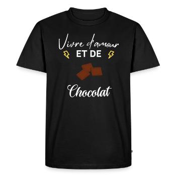 Vivre d'amour et de chocolat - T-shirt Premium bio Homme - noir - Devant - Nico (187cm)
