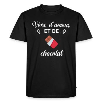 Vivre d'amour et de chocolat - T-shirt Premium bio Homme - noir - Devant - Nico (187cm)