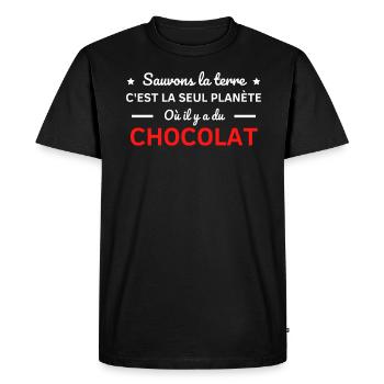 sauvons la terre c'est la seul planète chocolat - T-shirt Premium bio Homme - noir - Devant - Nico (187cm)