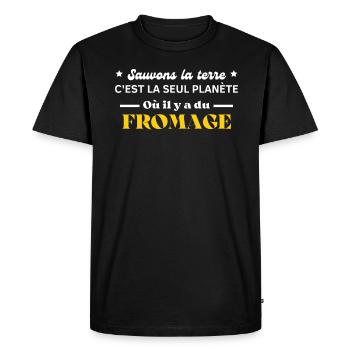 sauvons la terre c'est la seul planète du fromage - T-shirt Premium bio Homme - noir - Devant - Nico (187cm)