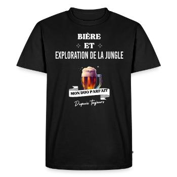 Bière Mon duo parfait et exploration de la jungle - T-shirt Premium bio Homme - noir - Devant - Nico (187cm)