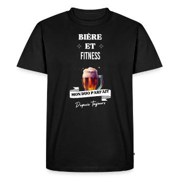 Bière Mon duo parfait depuis toujours et fitness - T-shirt Premium bio Homme - noir - Devant - Nico (187cm)
