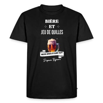 Bière Mon duo parfait depuis et jeu de quilles - T-shirt Premium bio Homme - noir - Devant - Nico (187cm)