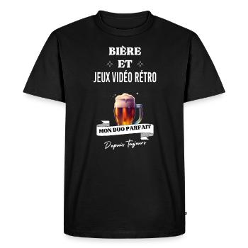 Bière Mon duo parfait depuis et jeux vidéo rétro - T-shirt Premium bio Homme - noir - Devant - Nico (187cm)