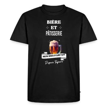 Bière Mon duo parfait depuis et pâtisserie - T-shirt Premium bio Homme - noir - Devant - Nico (187cm)