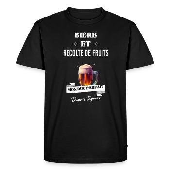 Bière Mon duo parfait depuis et récolte de fruits - T-shirt Premium bio Homme - noir - Devant - Nico (187cm)