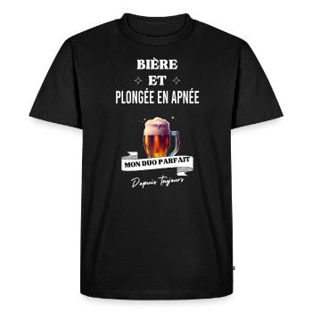 Bière Mon duo parfait depuis et plongée en apnée - T-shirt Premium bio Homme - noir - Devant - Nico (187cm)