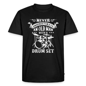 Never underestimate an old man's drums - Men's Premium Organic T-Shirt - black - Front - Nico (187cm)