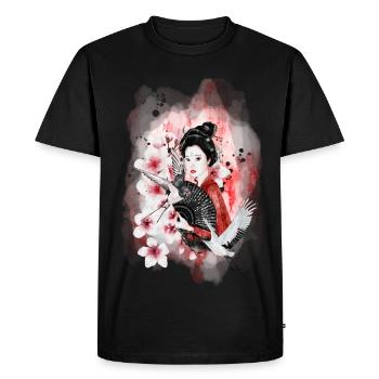 Geisha Sakura motif japonais Aquarelle - T-shirt Premium bio Homme - noir - Devant - Nico (187cm)