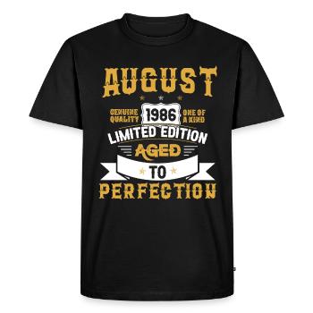 Anniversaire Août 1986 né Vintage - T-shirt Premium bio Homme - noir - Devant - Nico (187cm)