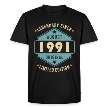 Août 1991 Vintage Retro Anniversaire - T-shirt Premium bio Homme - noir - Devant - Nico (187cm)