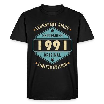Septembre 1991 Vintage Retro Anniversaire - T-shirt Premium bio Homme - noir - Devant - Nico (187cm)
