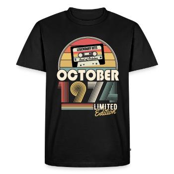 October 1974 Vintage Birthday Gift - Men's Premium Organic T-Shirt - black - Front - Nico (187cm)