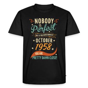 Personne n’est parfait né en octobre 1958 - T-shirt Premium bio Homme - noir - Devant - Nico (187cm)