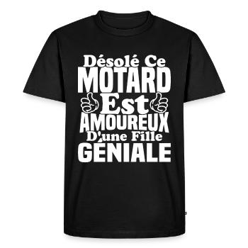 Motard est amoureux d'une fille géniale - T-shirt Premium bio Homme - noir - Devant - Nico (187cm)