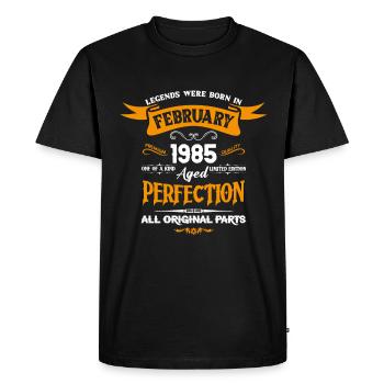 Les légendes sont nées en février 1985 - T-shirt Premium bio Homme - noir - Devant - Nico (187cm)