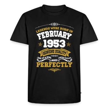 Vintage Aged To Perfection February 1953 - Men's Premium Organic T-Shirt - black - Front - Nico (187cm)