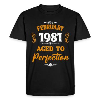 Février 1981 Cadeau d’anniversaire vintage - T-shirt Premium bio Homme - noir - Devant - Nico (187cm)