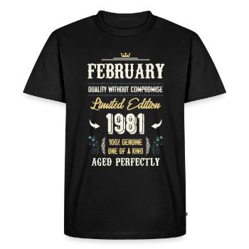 Février 1981 Cadeau d’anniversaire vintage - T-shirt Premium bio Homme - noir - Devant - Nico (187cm)