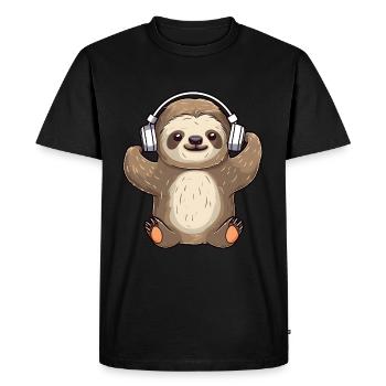 Mignon paresseux avec des écouteurs mélomanes - T-shirt Premium bio Homme - noir - Devant - Nico (187cm)