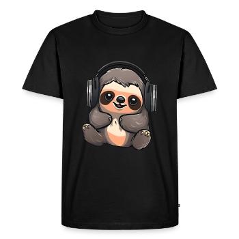 Mignon paresseux avec des écouteurs Amateurs de musique - T-shirt Premium bio Homme - noir - Devant - Nico (187cm)