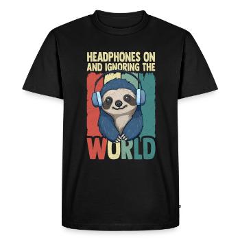Casque Musique Paresseux DJ Amateurs de musique - T-shirt Premium bio Homme - noir - Devant - Nico (187cm)