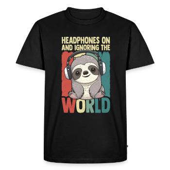 Casque Kawaii Sloth Écoutez de la musique - T-shirt Premium bio Homme - noir - Devant - Nico (187cm)