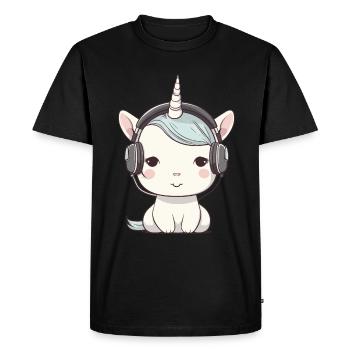 Licorne avec écouteurs pour mélomanes - T-shirt Premium bio Homme - noir - Devant - Nico (187cm)