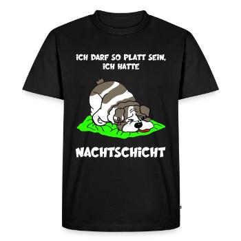 Ich darf so platt sein, ich hatte Nachtdienst - Männer Premium Bio T-Shirt - Schwarz - Vorne - Nico (187cm)