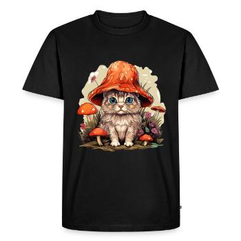 Cottagecore Mushroom Vintage Cat - Men's Premium Organic T-Shirt - black - Front - Nico (187cm)