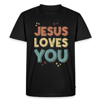 Jésus t’aime Dieu Foi Parole chrétienne - T-shirt Premium bio Homme - noir - Devant - Nico (187cm)