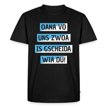 Witzige Boarische Bayerische Oana Vo Uns Zwoa Is - Männer Premium Bio T-Shirt - Schwarz - Vorne - Nico (187cm)
