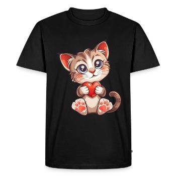 Valentine's Day Cat Heart Love Kitty - Men's Premium Organic T-Shirt - black - Front - Nico (187cm)