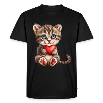 Chat de la Saint-Valentin avec amour de cœur Amour de chat - T-shirt Premium bio Homme - noir - Devant - Nico (187cm)