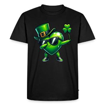 Cœur de trèfle irlandais de la Saint-Patrick - T-shirt Premium bio Homme - noir - Devant - Nico (187cm)