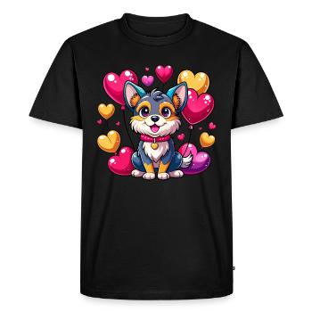 Chien avec des ballons colorés - T-shirt Premium bio Homme - noir - Devant - Nico (187cm)