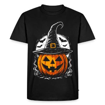 Spooky pumpkin with witch hat & full moon - Men's Premium Organic T-Shirt - black - Front - Nico (187cm)