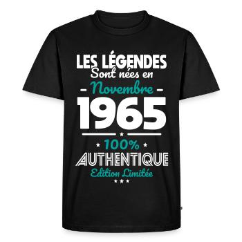 Anniversaire 60 ans - Légendes nées Novembre 1965 - T-shirt Premium bio Homme - noir - Devant - Nico (187cm)