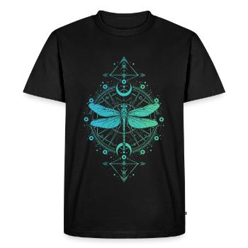 Astronomie - Libellule Mandala Bleu Turquoise - T-shirt Premium bio Homme - noir - Devant - Nico (187cm)