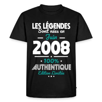 Anniversaire 18 ans - Légendes nées Juin 2008 - T-shirt Premium bio Homme - noir - Devant - Nico (187cm)