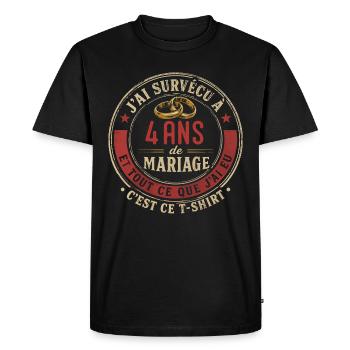 Humour Anniversaire : J'ai Survécu à 4 Ans - T-shirt Premium bio Homme - noir - Devant - Nico (187cm)
