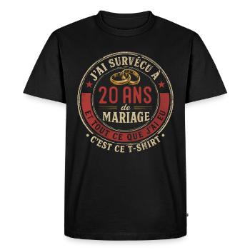 Humour Anniversaire : J'ai Survécu à 20 Ans - T-shirt Premium bio Homme - noir - Devant - Nico (187cm)