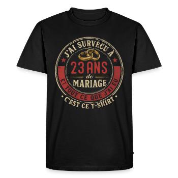 Humour Anniversaire : J'ai Survécu à 23 Ans - T-shirt Premium bio Homme - noir - Devant - Nico (187cm)