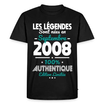 Anniversaire 18 ans - Légendes nées Septembre 2008 - T-shirt Premium bio Homme - noir - Devant - Nico (187cm)