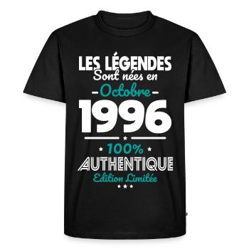 Anniversaire 30 ans - Légendes nées Octobre 1996 - T-shirt Premium bio Homme - noir - Devant - Nico (187cm)