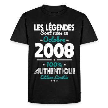 Anniversaire 18 ans - Légendes nées Octobre 2008 - T-shirt Premium bio Homme - noir - Devant - Nico (187cm)