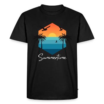 Chemise d’été d’été Femmes Hommes - T-shirt Premium bio Homme - noir - Devant - Nico (187cm)
