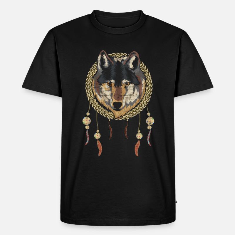 Boho Geschenkidee Tiermotiv Traumfänger Wolf - Männer Premium Bio T-Shirt - Schwarz